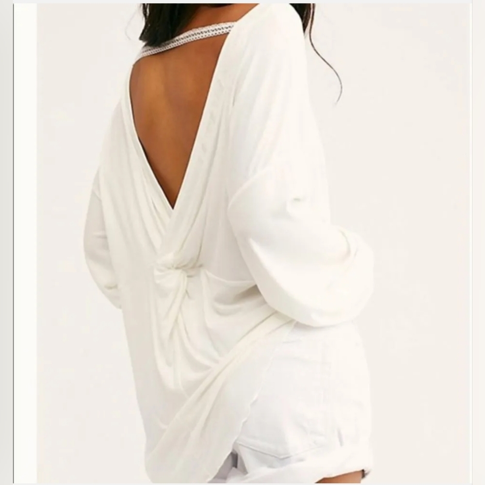 White Free People Ivory Shimmy Shake Long Sleeve Shirt sz S $78